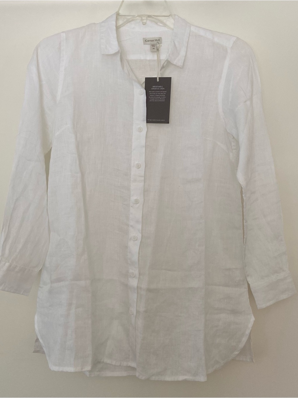 NWT Garnet Hill Linen Tunic Shirt White Women Size PP Coastal Minimalist Resort